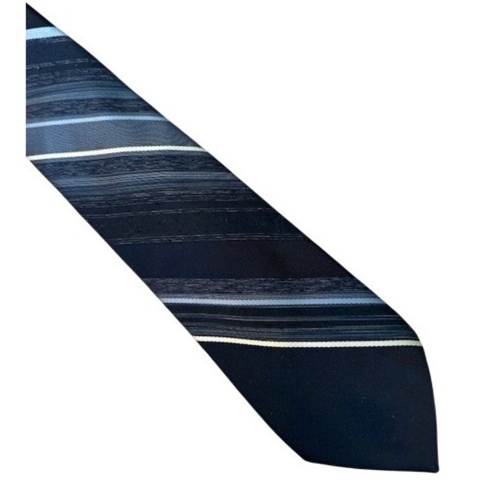 Wembley Wemlon Mens Vintage Navy Blue Light Blue Striped Wash Wear Necktie